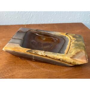 Vintage Banded Onyx Stone Ashtray Marble Agate Cigar Cigarette MCM Soap Dish